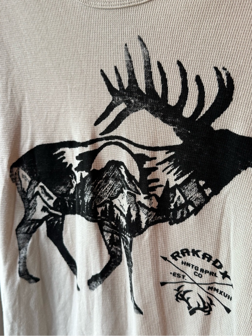 Cream Long Sleeve Thermal Shirt with Elk Graphic - Style small euc - Picture 2 of 4